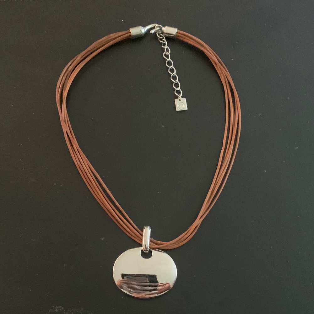 Nine West Brown Necklace with Silver Pendant - 16 inches with 2 inch extension